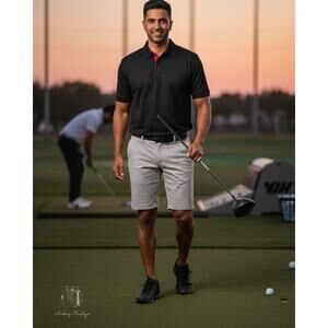 Manfinity Men’s Polo Shirt Short Sleeve Black Red Accents Size XXL NWOT Slim Fit